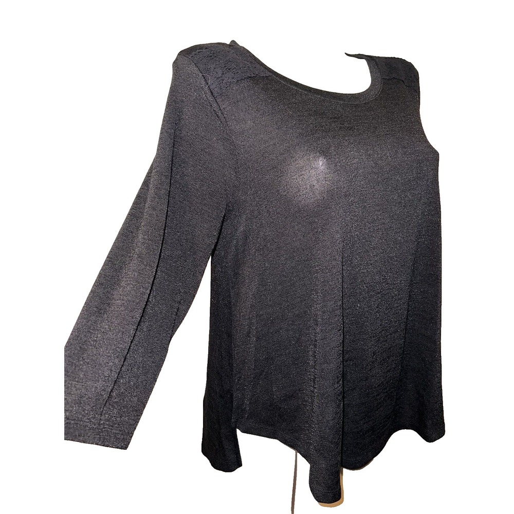 New Style & Co. Black Knit 3/4 Sleeve Top Crochet Lace Back Detail Womens XL NWT - Picture 3 of 10